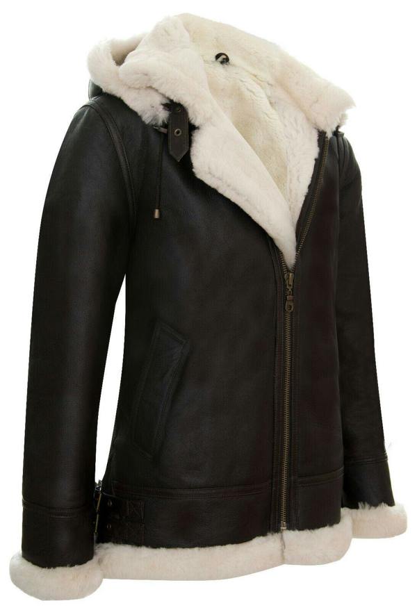Infinity Leather Mens Hooded Sheepskin Leather B3 Flying Jacket-Columbus