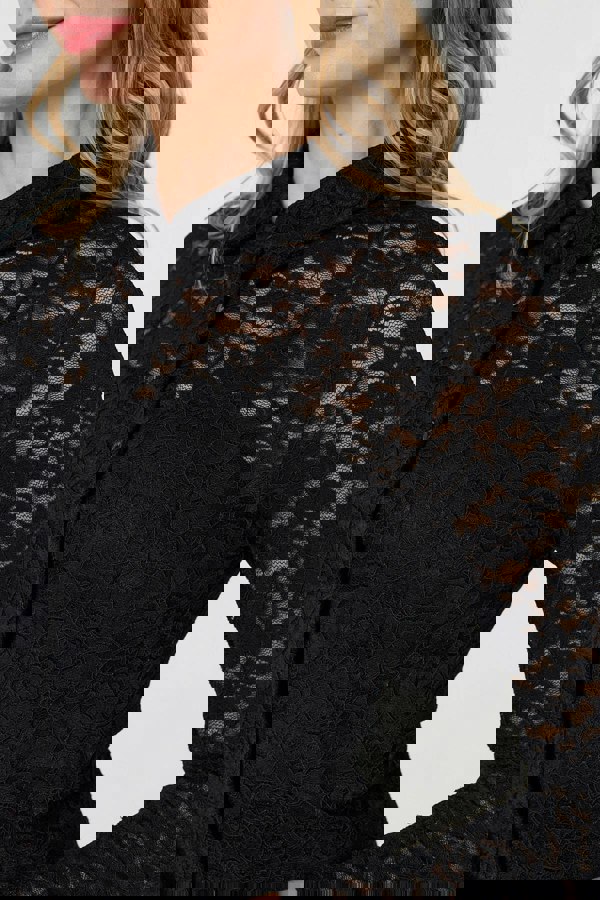 Black | Lace Layer Long Sleeve Mini Shirt Dress
