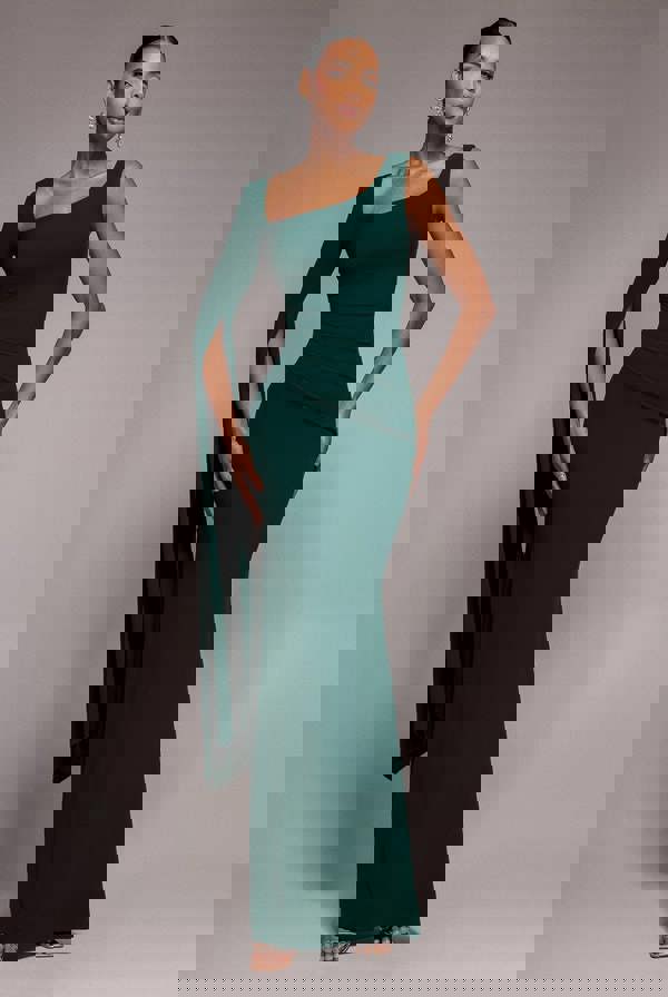 One Shoulder Cape Sleeve Maxi Dress - Emerald Green DR5041