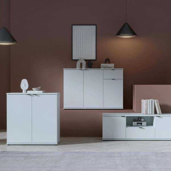 Furniture To Go Ganymede Wide 3 Door Cupboard with Drawer in Light Grey