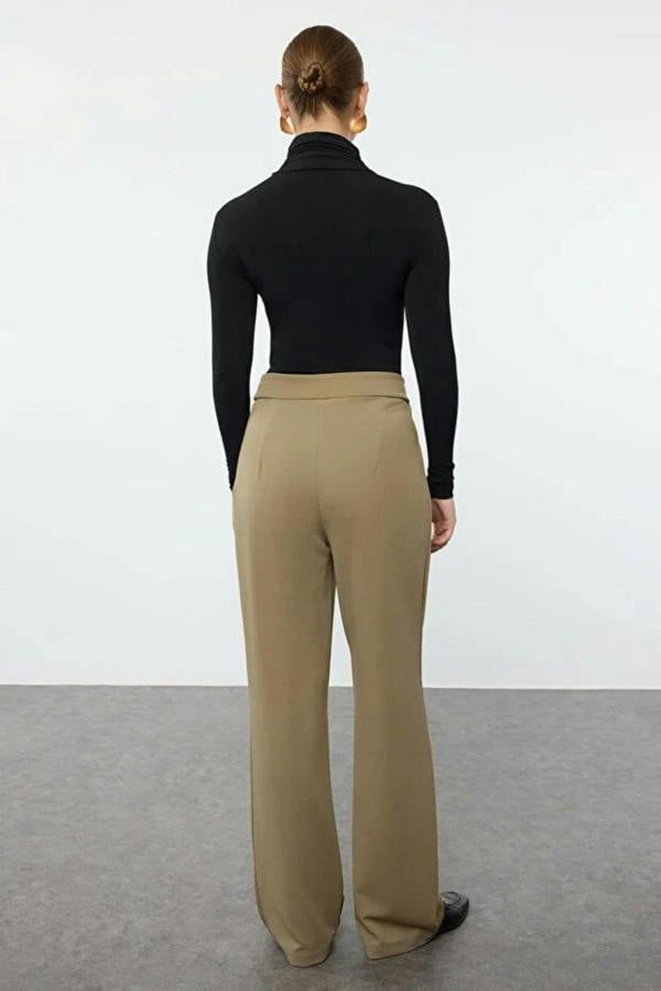 WOVCOR High Waist Pleated Wide Leg Trousers with Velcro Closure
