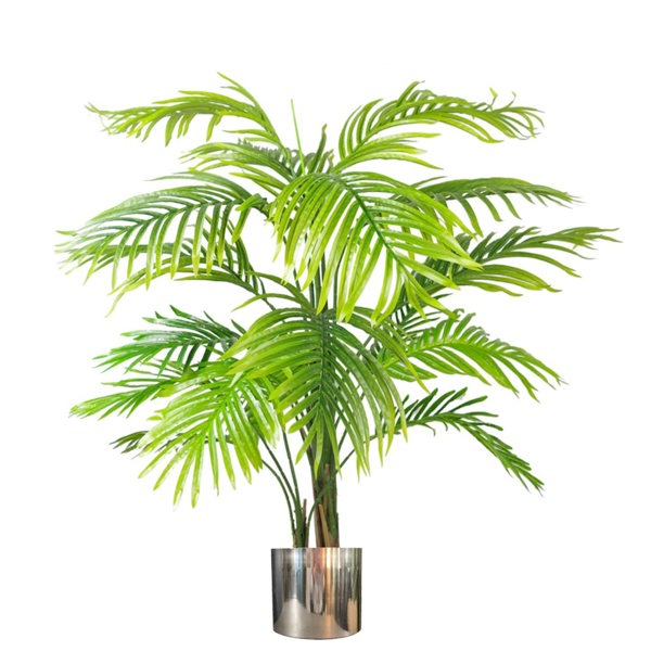 Leaf 130cm Artificial Areca Palm Tree - Realistic With Silver Metal Planter