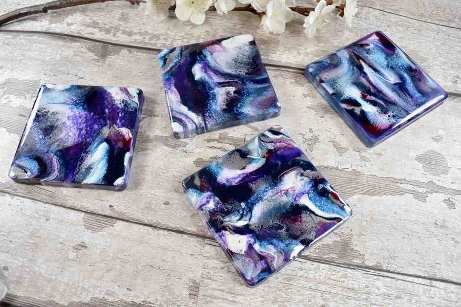 Kate Chesters Art Purple Drinks Coasters Set of 4