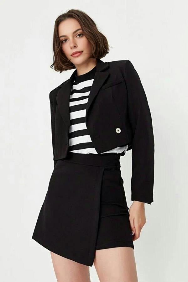 WOVCOR Double-Breasted Woven Short Skirt