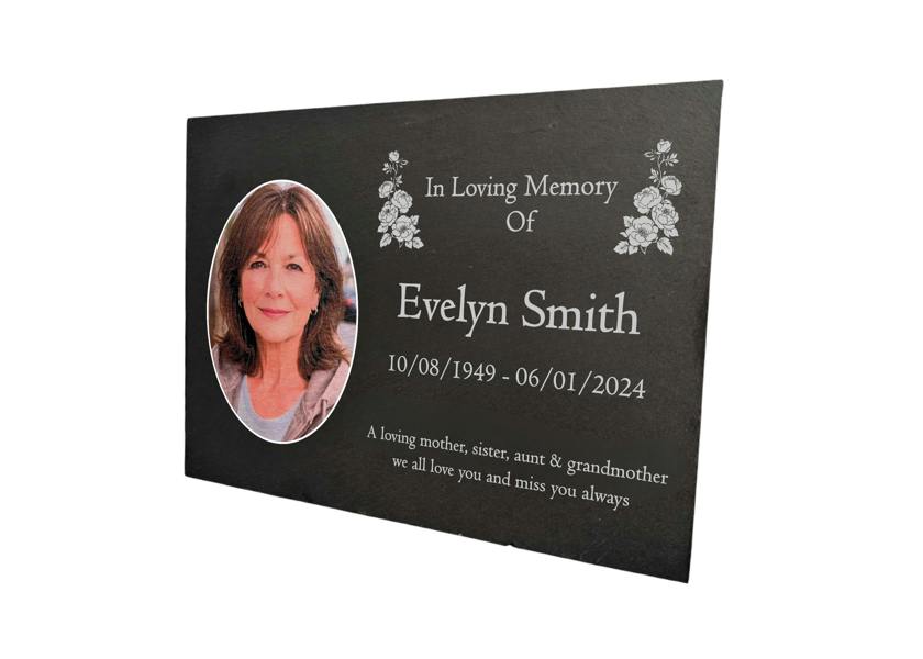 Memorials Direct Photo Slate Memorial Plaque, Peony,  Add a Portrait & Personalised Text | 35×25cm (14×10”)