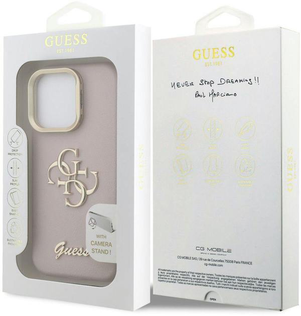 Guess PU Grained 4G Logo Stand Camera Frame Case for iPhone 16 Pro 6.3" Pink - GUHCP16LPCS4GSP