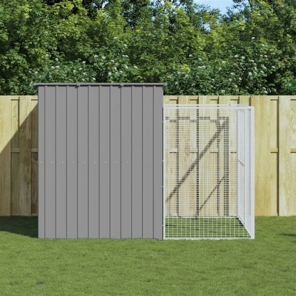 Berkfield Dog House with Run Light Grey 214x253x181 cm Galvanised Steel