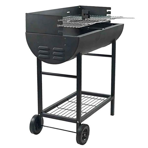 Gr8 Garden Charcoal BBQ Grill Half Barrel Dual Zone Garden Trolley Barbecue Adjustable Height Outdoor Cooker