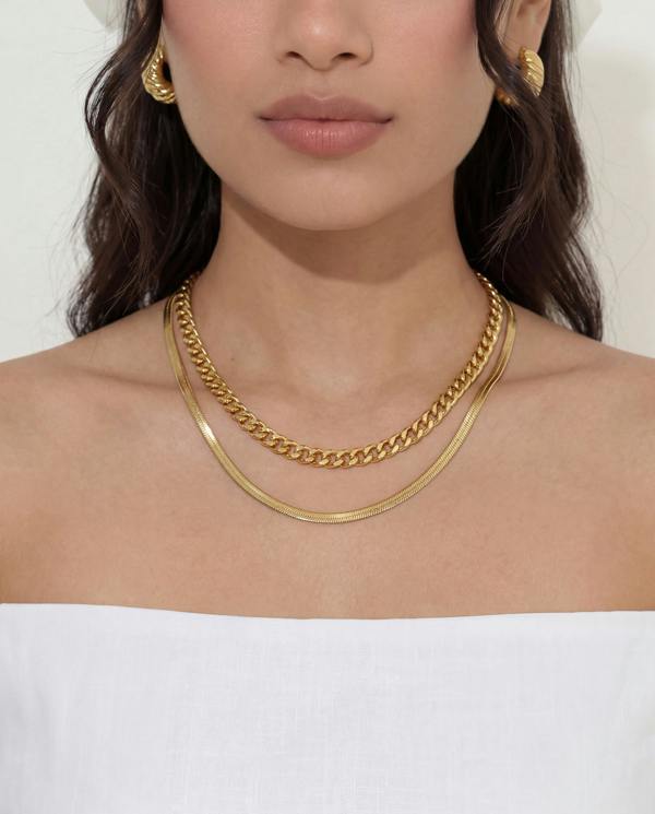 Elk & Bloom Flat Herringbone Chain 14K Gold Choker Necklace