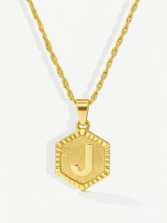 MUCHV Initial Coin Necklace With Singapore Chain - Gold - J