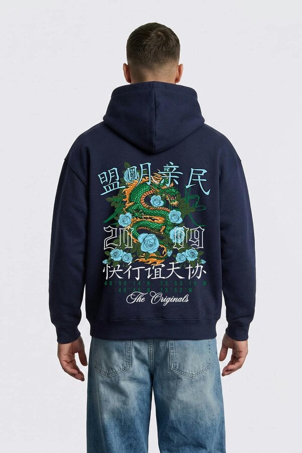 London Attitude Relaxed Fit Dragon Graphic Hoodie