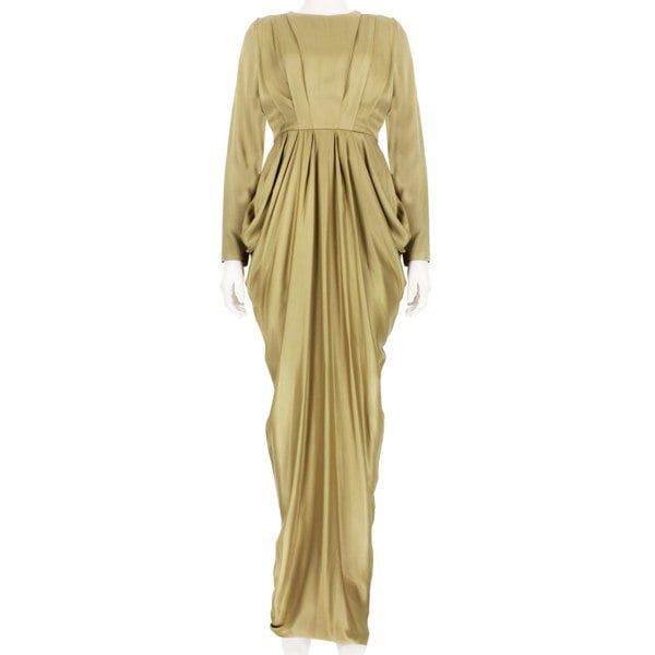 Layeur luxurious draped grecian style maxi dress in a matt gold tone