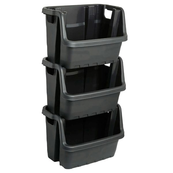Large Black Open Fronted Black Plastic Stacking Crates For Order Picking, Industrial, Garage & Kitchen