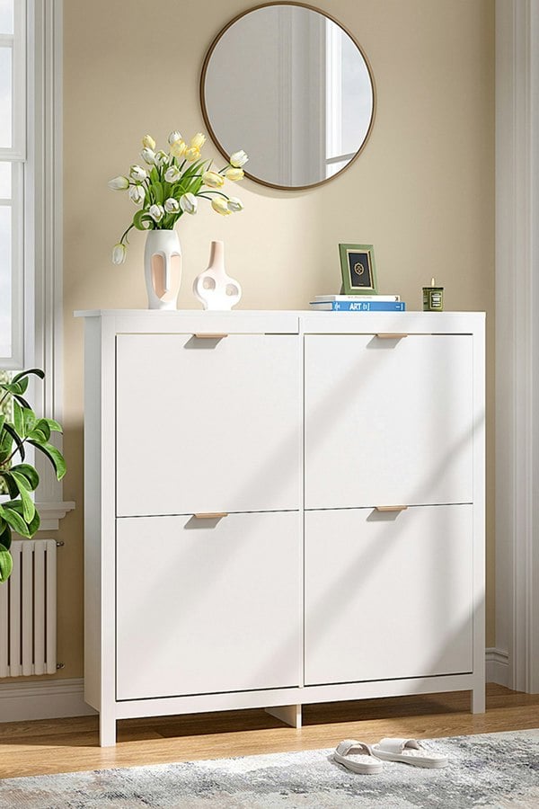 Living and Home Flip Down Wood Shoe Cabinet in White