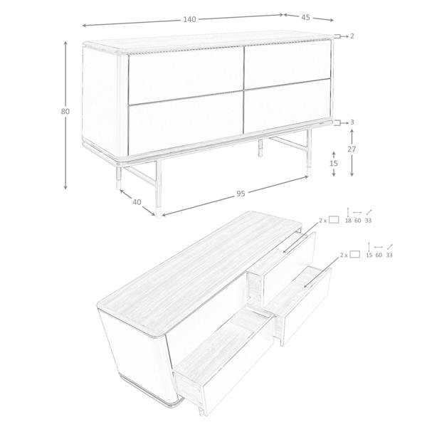 Angel Cerdá Chest of Drawers Dark Grey Matt Wood, Black Steel and Walnut Top 7172