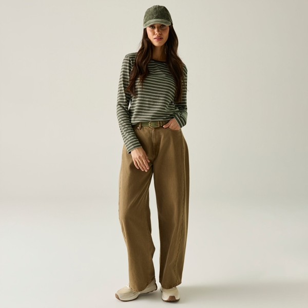 Regatta Womens Federica Stripe Long-Sleeved T-Shirt - Dark Khaki/Light Vanilla