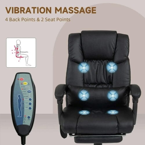 Bobobiy 6-Point Massage Office Chair, PU Leather Desk Chair with Adjustable Height and Footrest for Home Office, Black