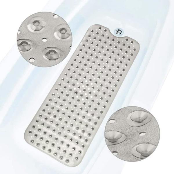 ADOV Bath Mat Non Slip, 100 x 40cm Extra Long Shower Mat with Suction Cups and Drain Holes
