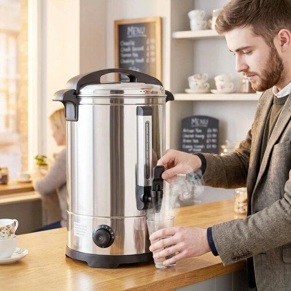 8L Catering Urn, 1500W Stainless Steel Hot Water Boiler Dispenser with Thermostat, Keep Warm Function & Easy Pour Tap