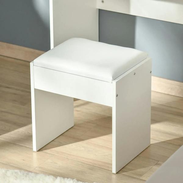 White cushioned vanity stool with smooth PU cover