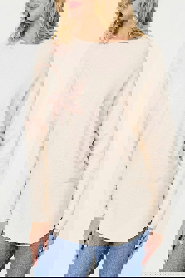 Beige | Floral Long Batwing Sleeve Relaxed Top
