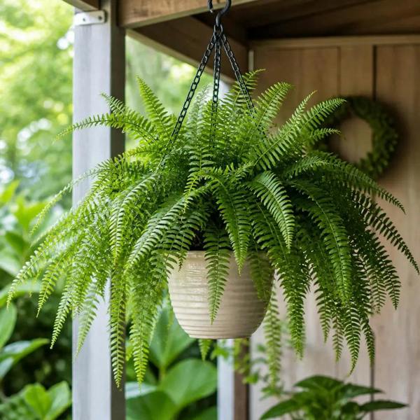 Nephrolepis Hanging Basket Boston Fern 19cm Pot – Easy Care Pet Friendly Indoor Houseplant