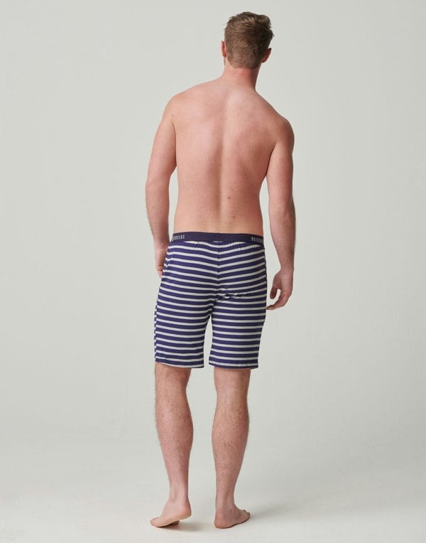 Men's Bamboo Sleep Shorts – Grey Marl & Navy Stripe - British Boxers