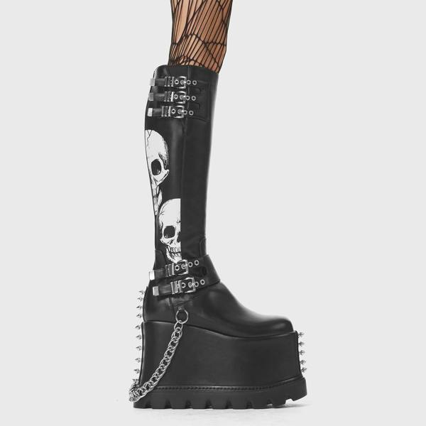 Lamoda A Cut Above Trendy Gothic Skull Platform Boots Black PU Edgy Street