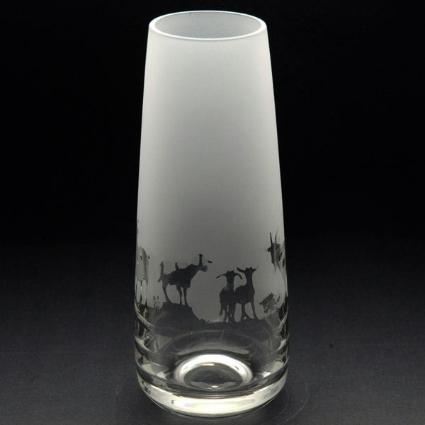 Glyptic Glass Art Goat Glass Bud Vase - Hand Etched/Engraved Gift