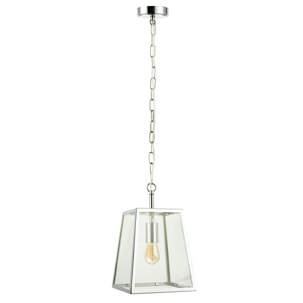 Classic Lantern Pendant Lamp in Polished Chrome with Clear Glass Sides Image 1