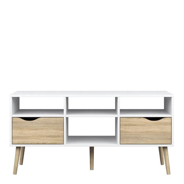 Wyld Haus Sapporo White and Natural Oak Wide TV Unit 2 Drawers 4 Shelves