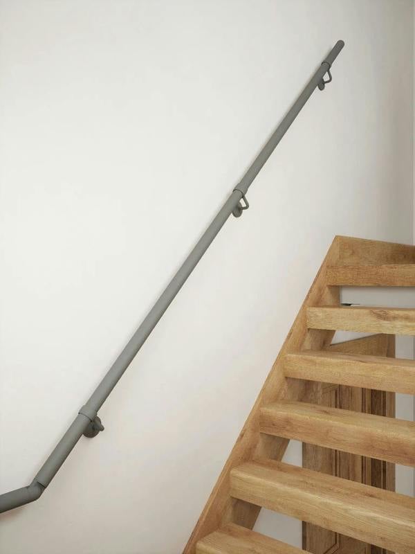 The Luddington textured grey Half Turn handrail system showing final elbow and rise 