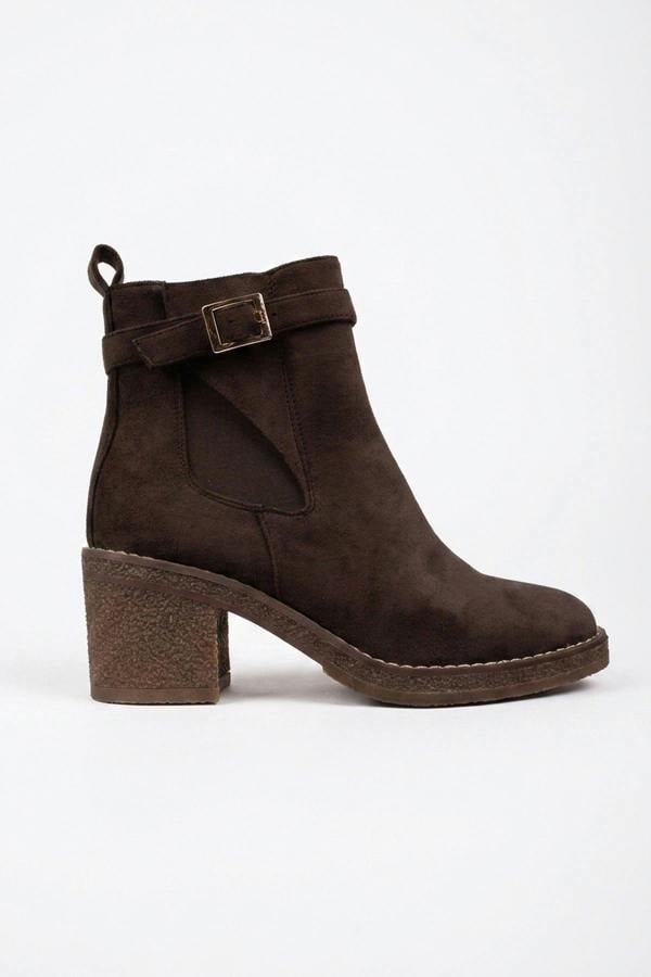 Saoirse Faux Suede Block Heel Boots - Brown