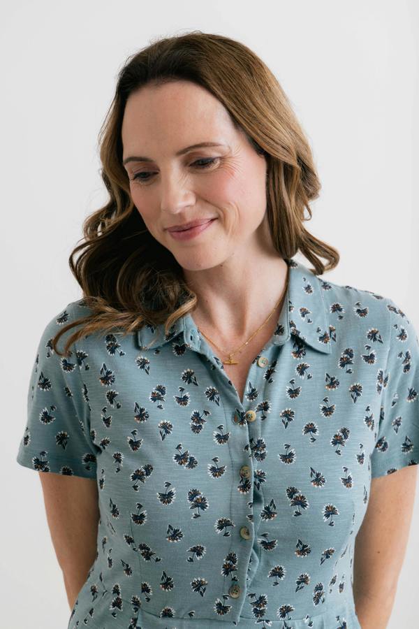 Lily & Me Elmore Printed Organic Jersey Shirt Dress Ocean