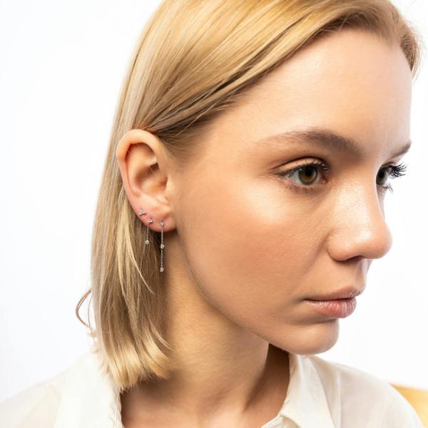 Spero London Fine Triple Diamond Drop Single Earring 14ct Solid Gold