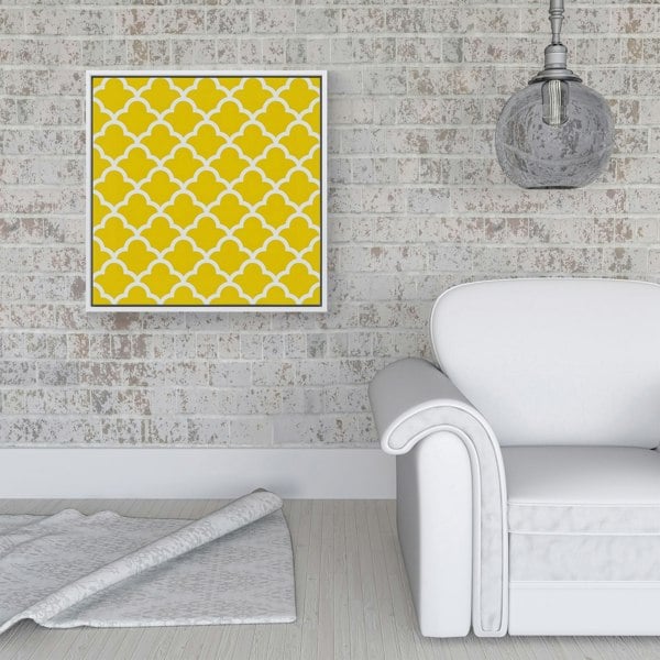 Warren Reed Geometric Yellow Quatrefoil Wave Framed Canvas