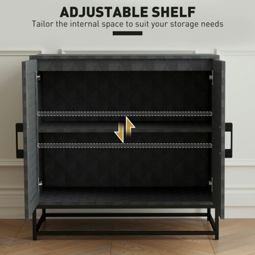 Wyld Haus Nelima Black Freestanding Retro Sideboard With Double Doors Geometric Pattern