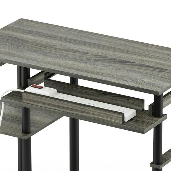 WALPLUS Abbott Computer Desk with Bookshelf, French Oak Grey/Black | Modern Desk Designed for Contemporary Interiors