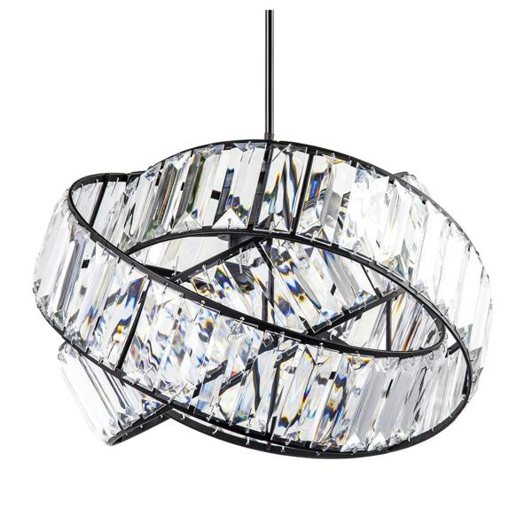 Modern Three Ring Black Pendant Shade with Transparent Acrylic Prisms Image 5