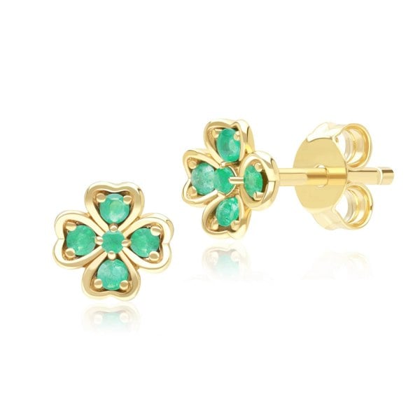 Gemondo Gardenia Round Emerald Clover Stud Earrings in 9ct Yellow Gold