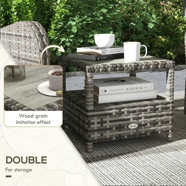 Wicker storage coffee table with dark grey top and woven sides