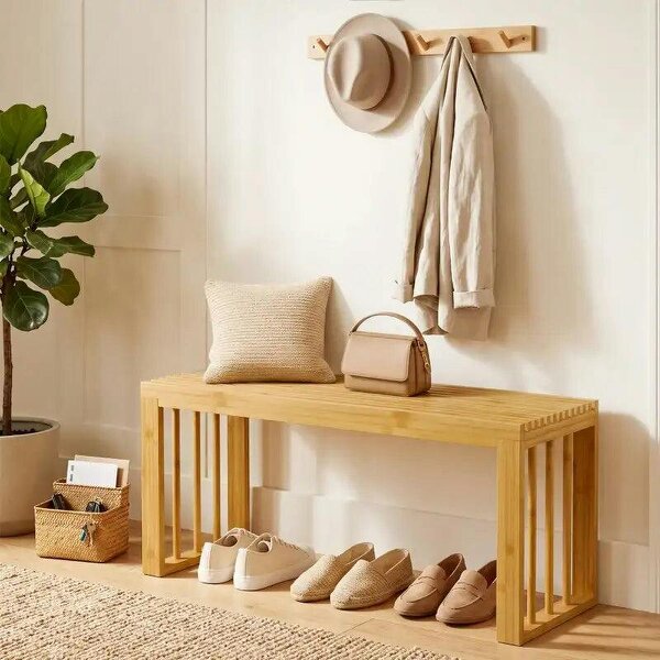 90 cm Bamboo Shoe Bench Backless Hallway Bench Seat, Wood Indoor Decor for Entryway, Natural - Natural wood finish