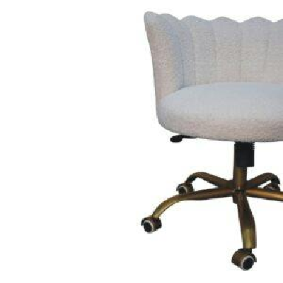 Wyld Haus Sarlat White Boucle Scalloped Cosy Swivel Chair With Brass Base