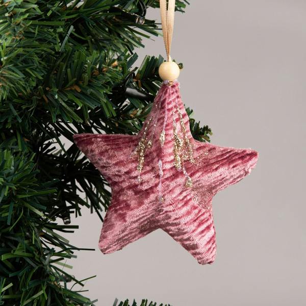 10.5cm Pink Glitter Star Christmas Tree Hanging Decorations, 3 Pack image 8