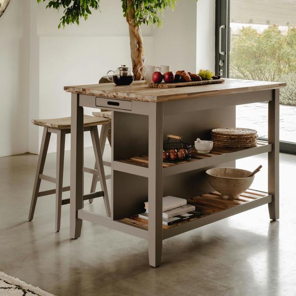 Statement Furniture Florence Breakfast Bar Kitchen Island with Shelves