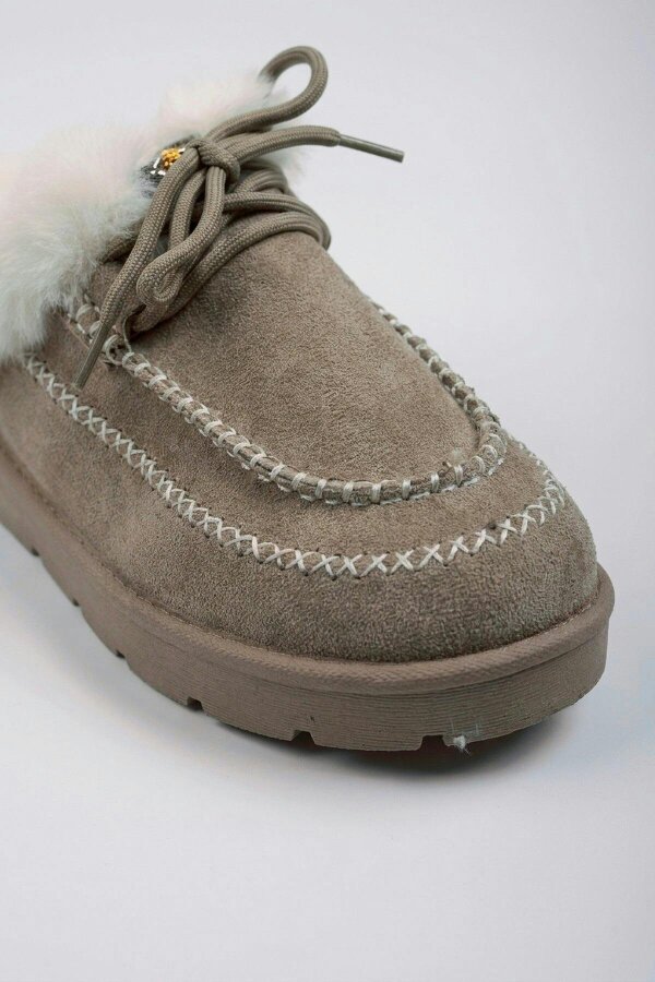 ikrush Aine Faux Fur Lace Up Platform Slipper Mules