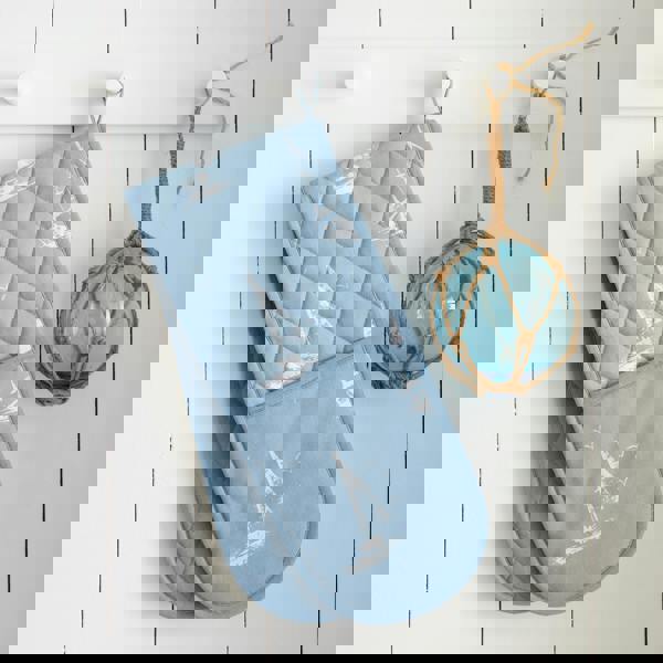 Catherine Lansfield Salcombe Boats Cotton Kitchen Double Oven Glove Blue