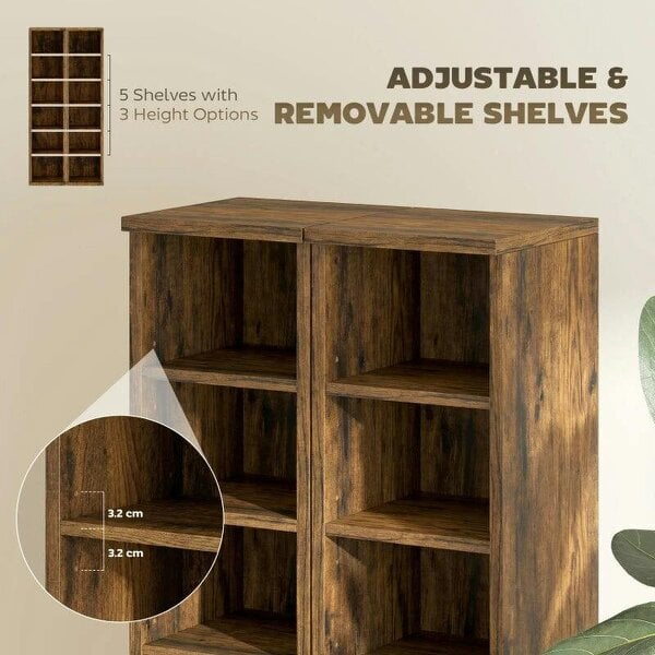 Bobobiy Set of 2 CD Media Display Shelf Unit Tower Rack with Adjustable Shelves, Rustic Brown
