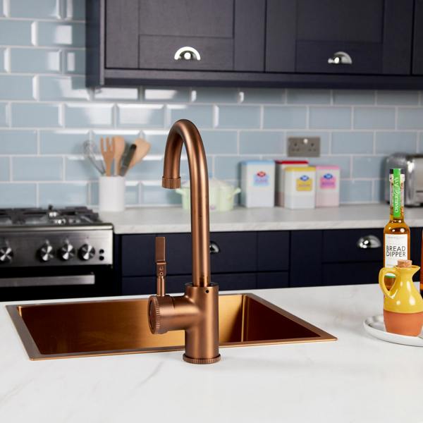 Flode kraft Solo | Industrial Style Single Lever 3 in 1 Instant Boiling Tap | Brushed Copper Finish
