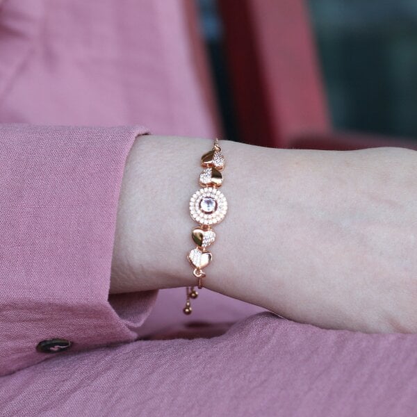 The Colourful Aura Large Zircon Heart Charm adjustable Bracelet